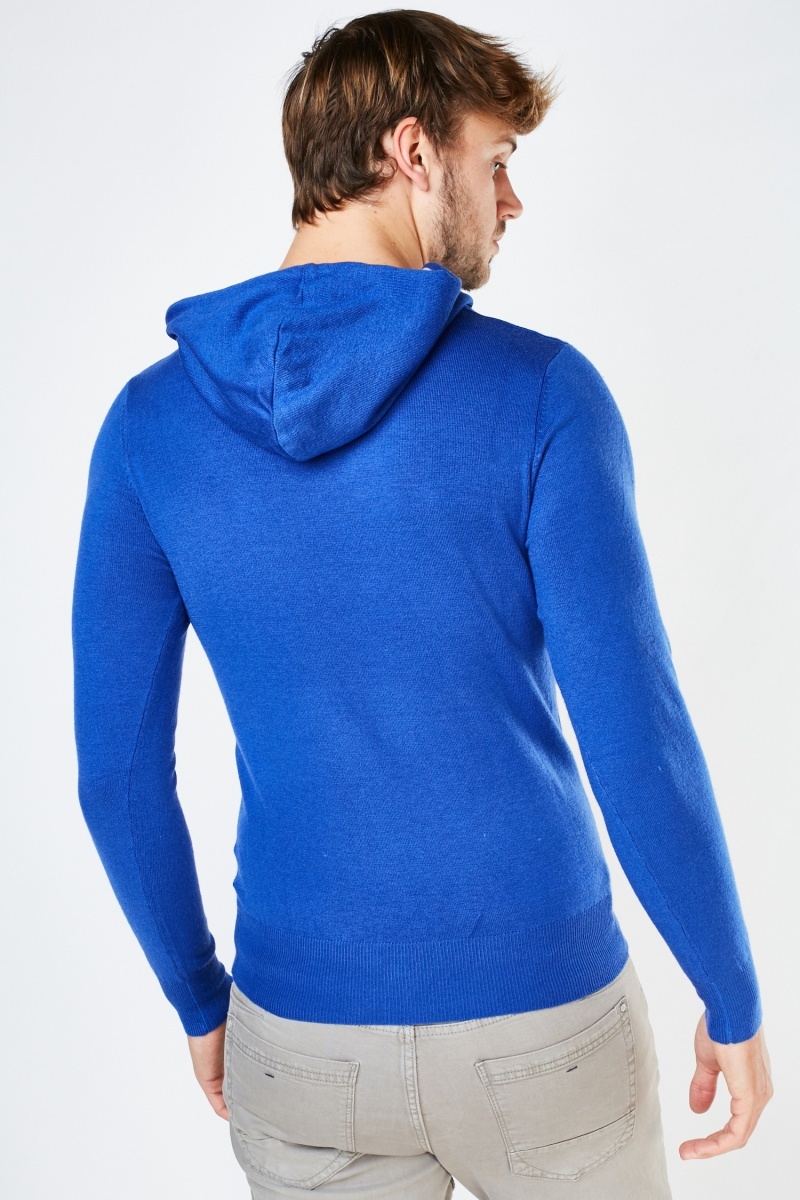 Plain Knit Blue Hoodie - Just $7