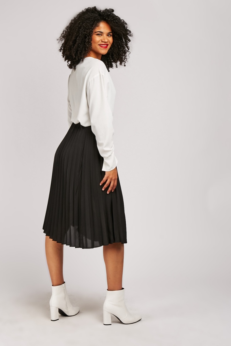 Accordian Pleated Black Midi Skirt - Just $7