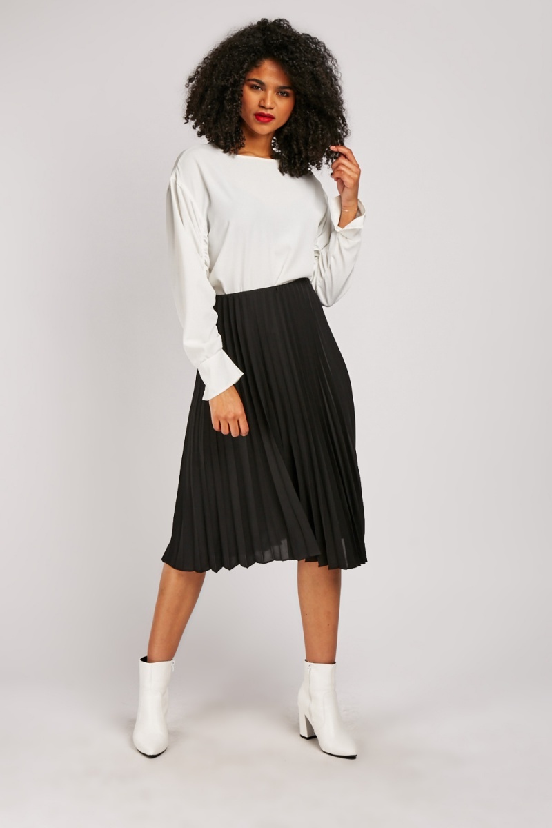 Accordian Pleated Black Midi Skirt - Just $7