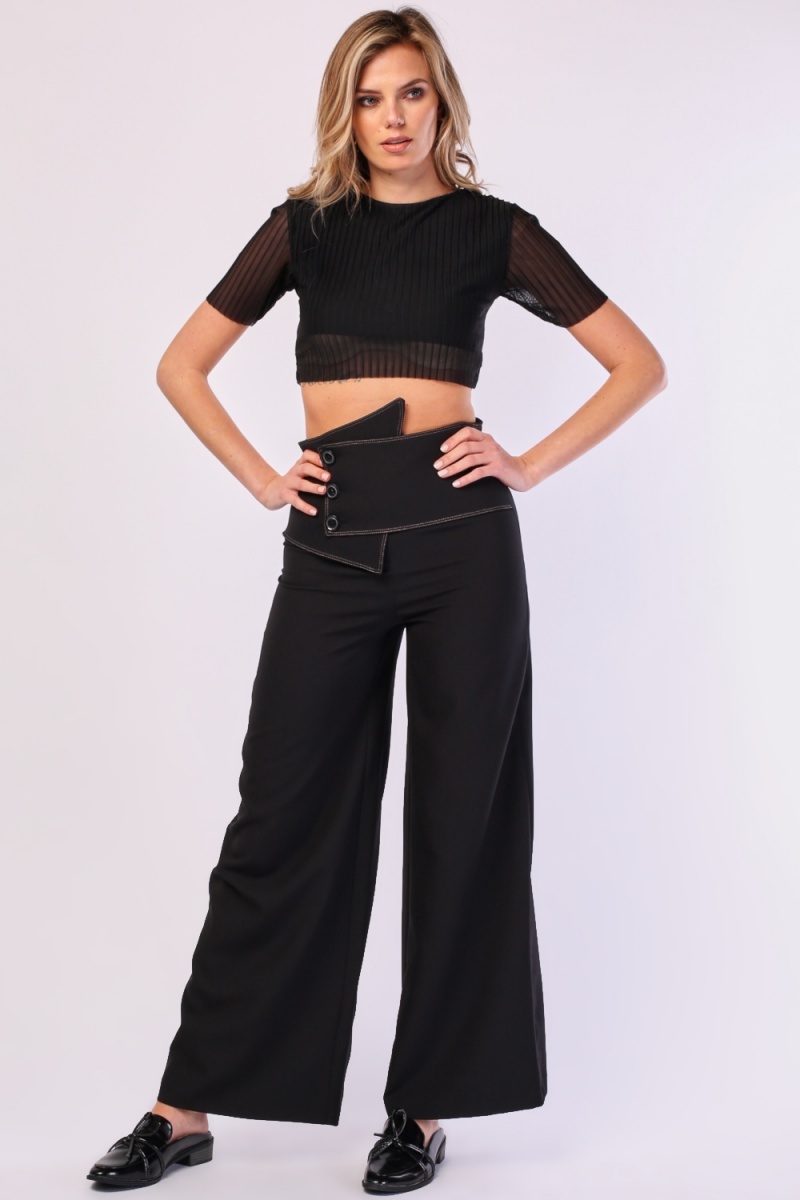 Button Front Wrap Waist Trousers - Just $7