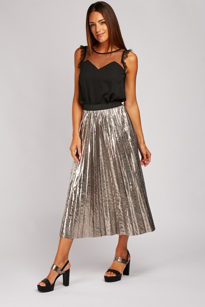Metallic Pleated Midi Skirt - Just $7