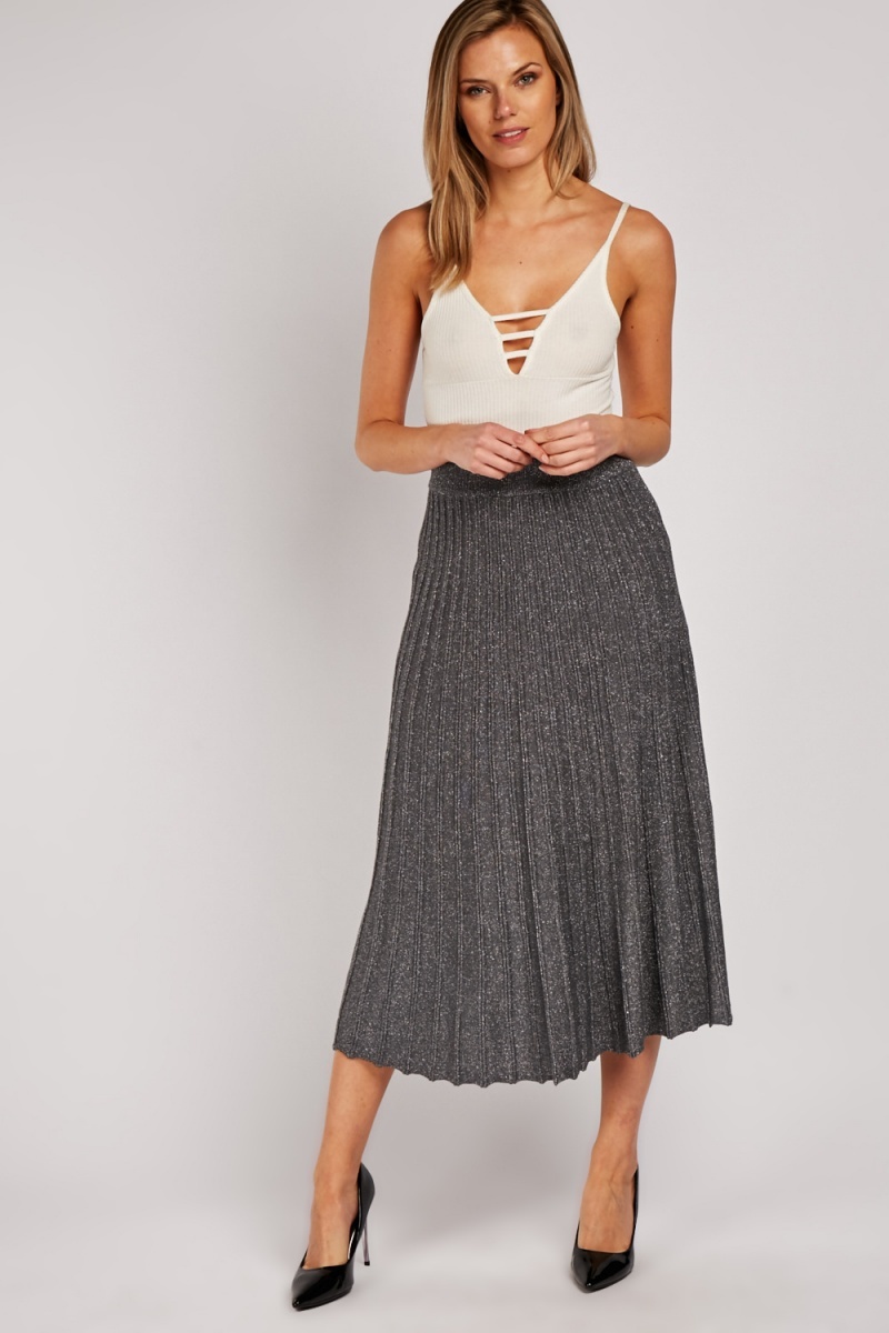 Lurex Rib Knit Midi Skirt - Just $6