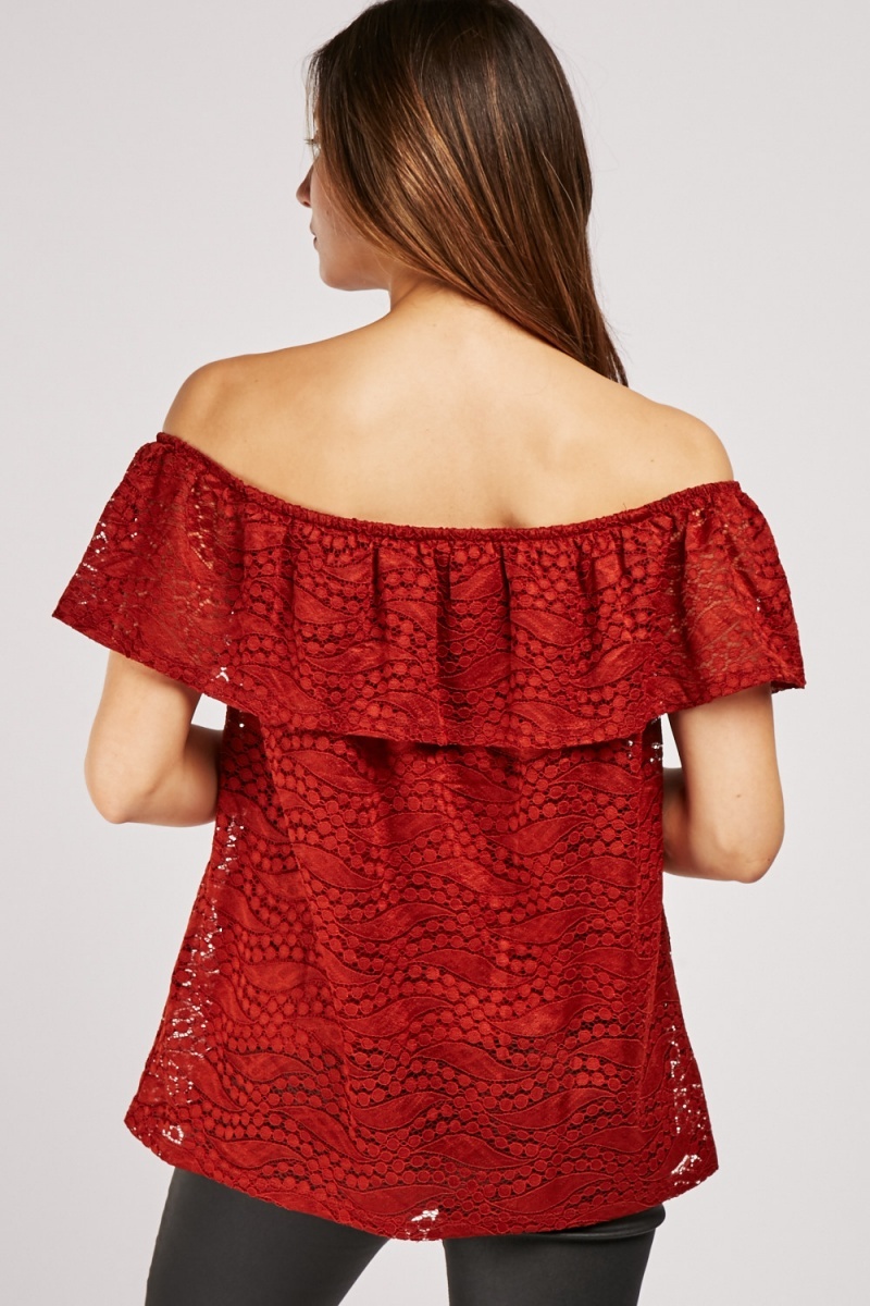 Ruffle Off Shoulder Lace Top - Rust - Just $7