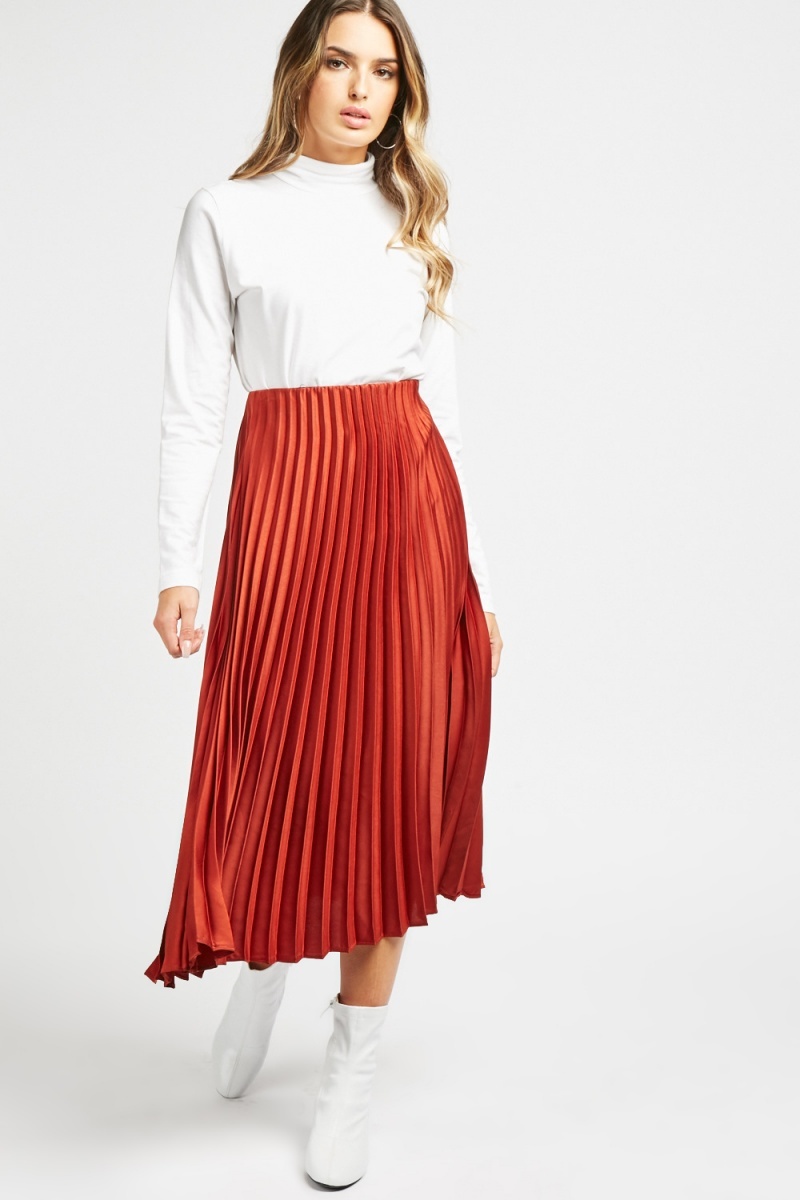Sateen Pleated Midi Skirt - Just $7