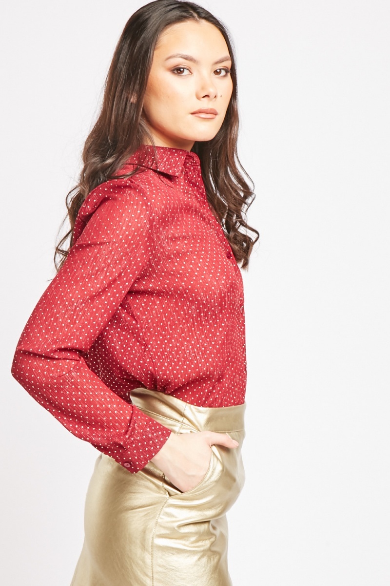 red metallic shirt