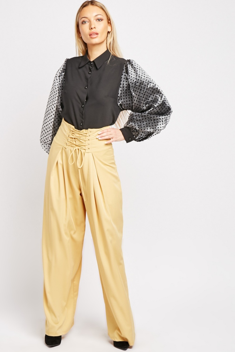 Lace Up Wide Leg Trousers - Just $3