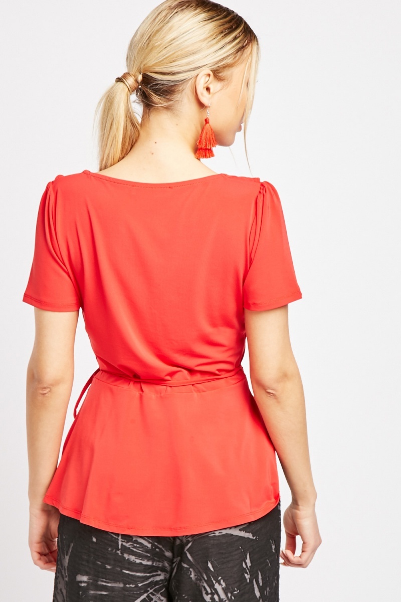 Red Ruffle Front Wrap Top - Just $3