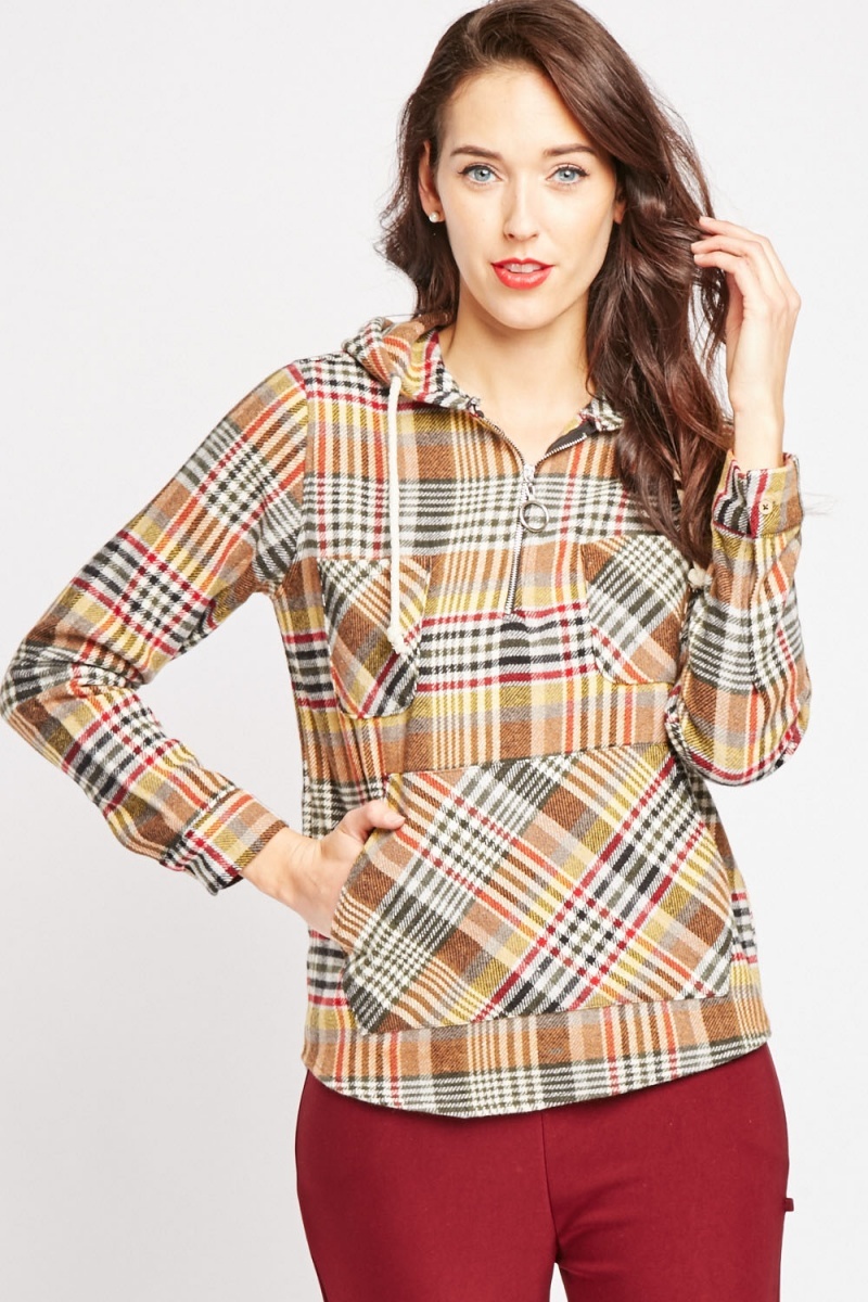 Download Plaid Zipper Front Hoodie - Just $7