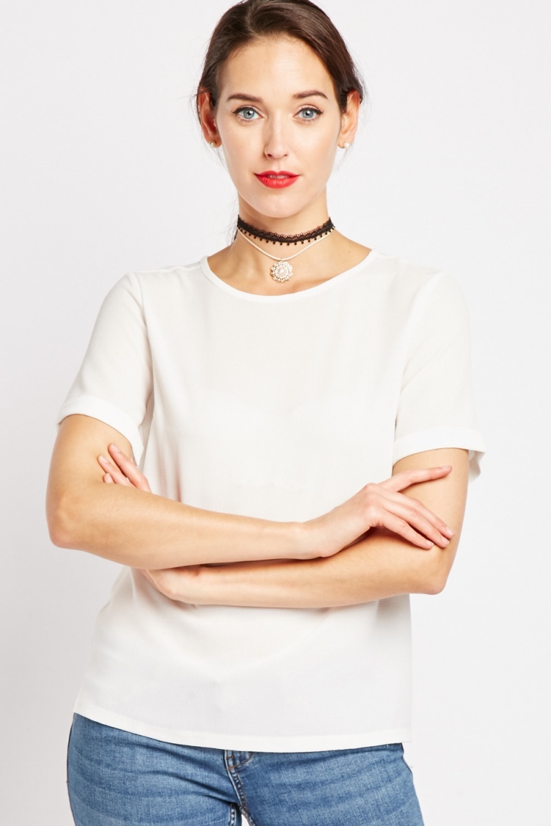 plain white short sleeve blouse