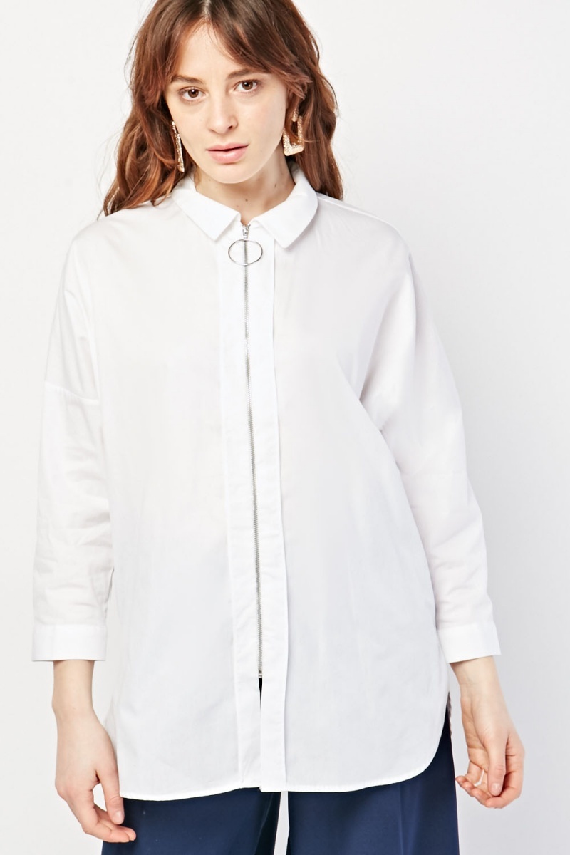 O-Ring White Zip Up Shirt - Just $7