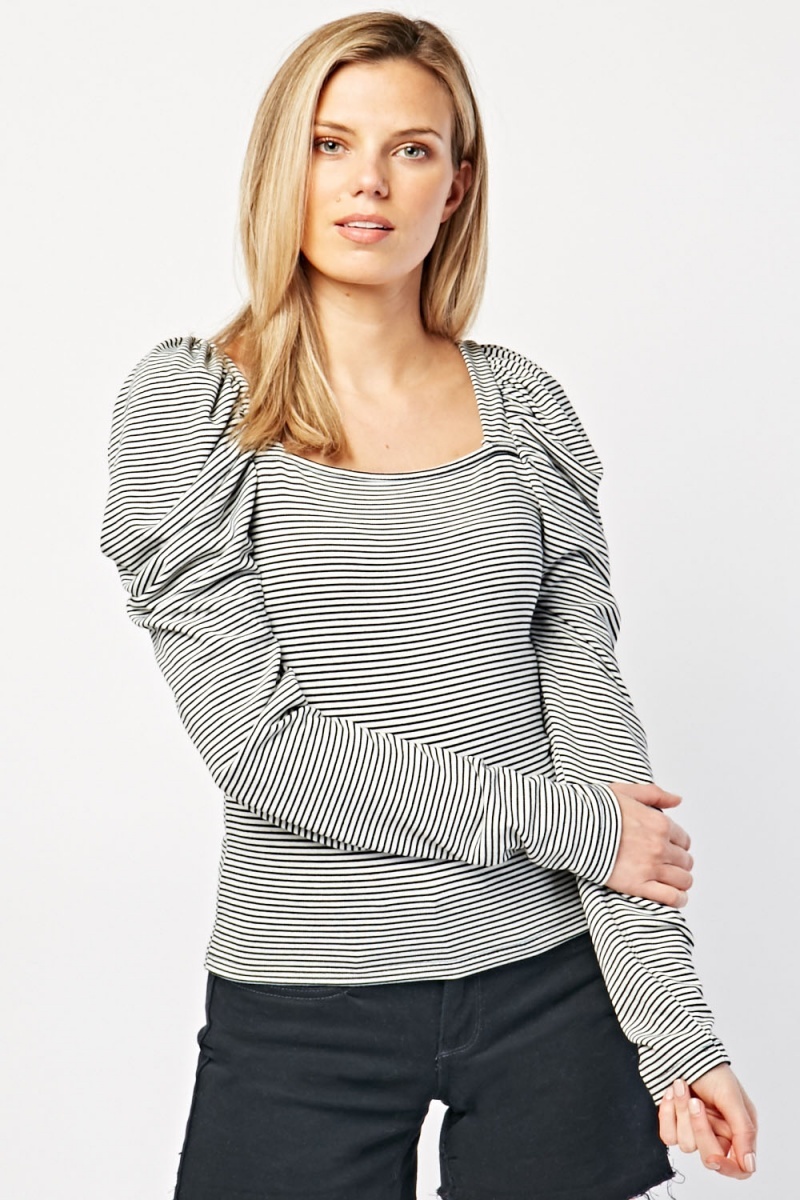 Gathered Sleeve Striped Top - Just $3