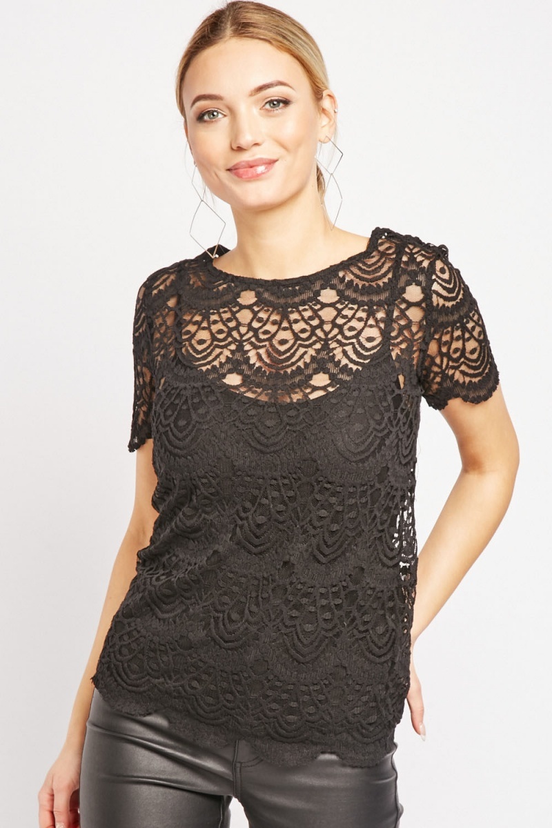 Short Sleeve Scallop Lace Top - Just $7