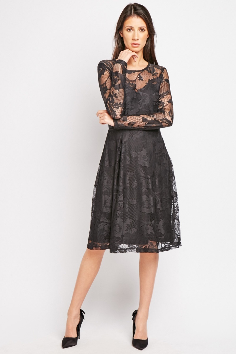 Lace Overlay Skater Dress - Just $6