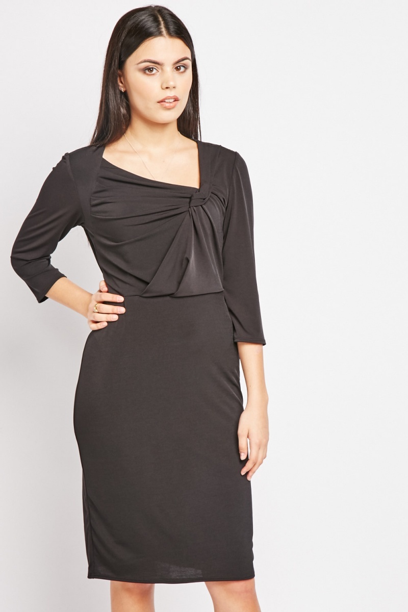 Twisted Ruched Front Panel Dress - Just $7