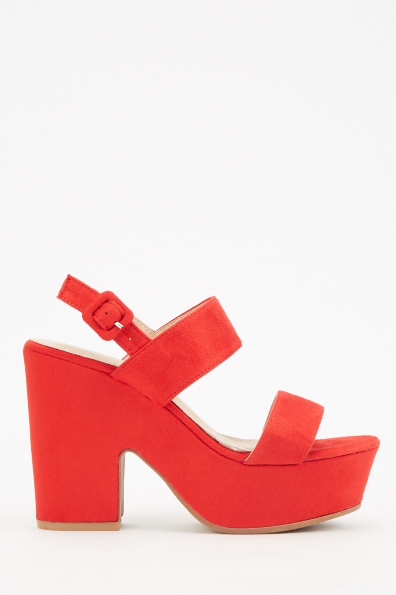 Red Chunky Block Heel Sandals - Just $7