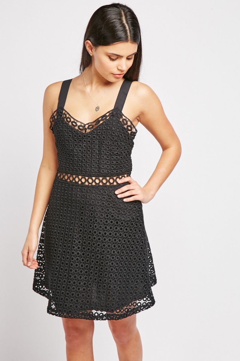 Circular Crochet Skater Dress - Black - Just $6