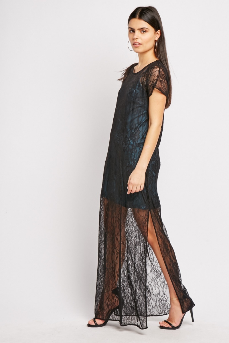 Lace Overlay Maxi Dress - Just $7