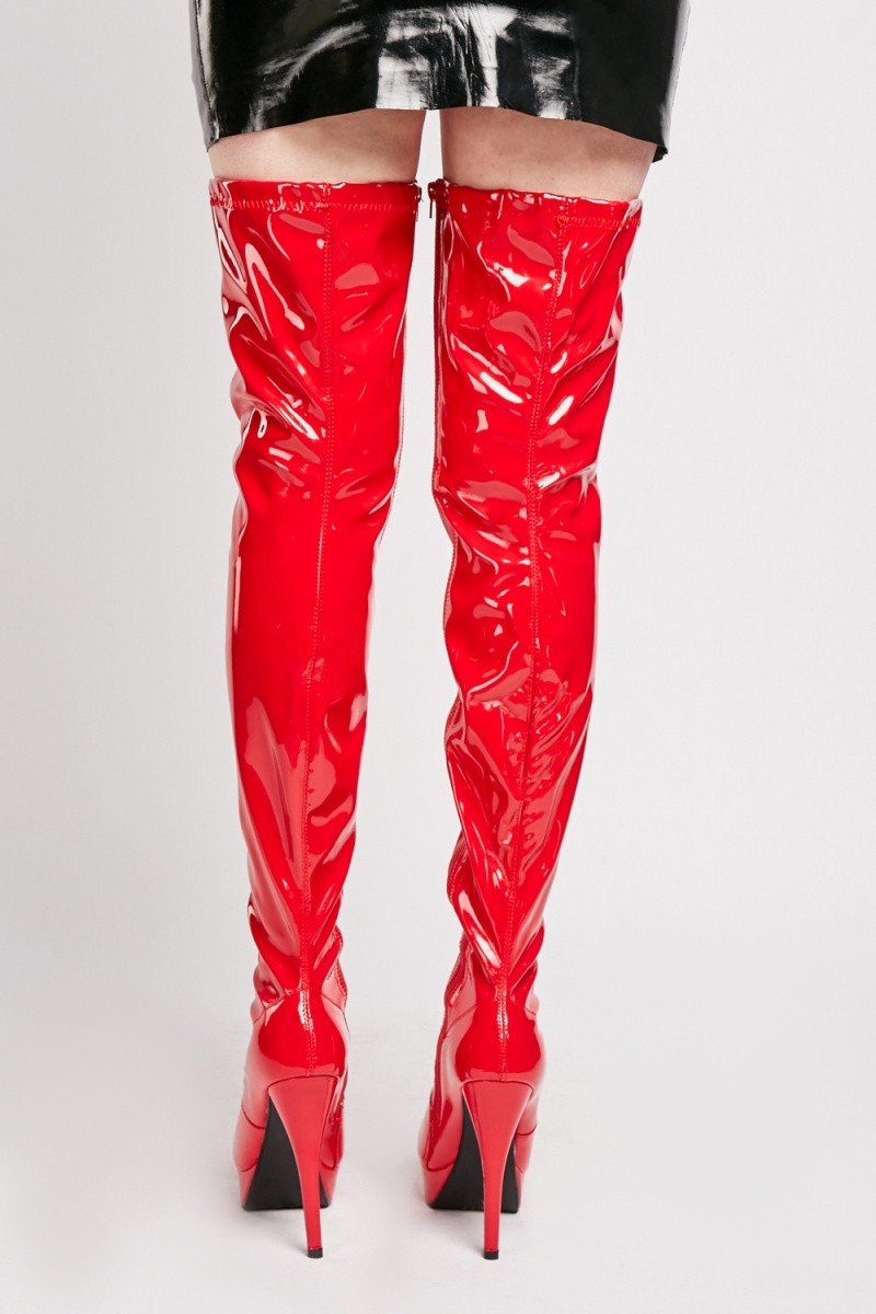Red Vinyl Thigh High Boots - Just $6
