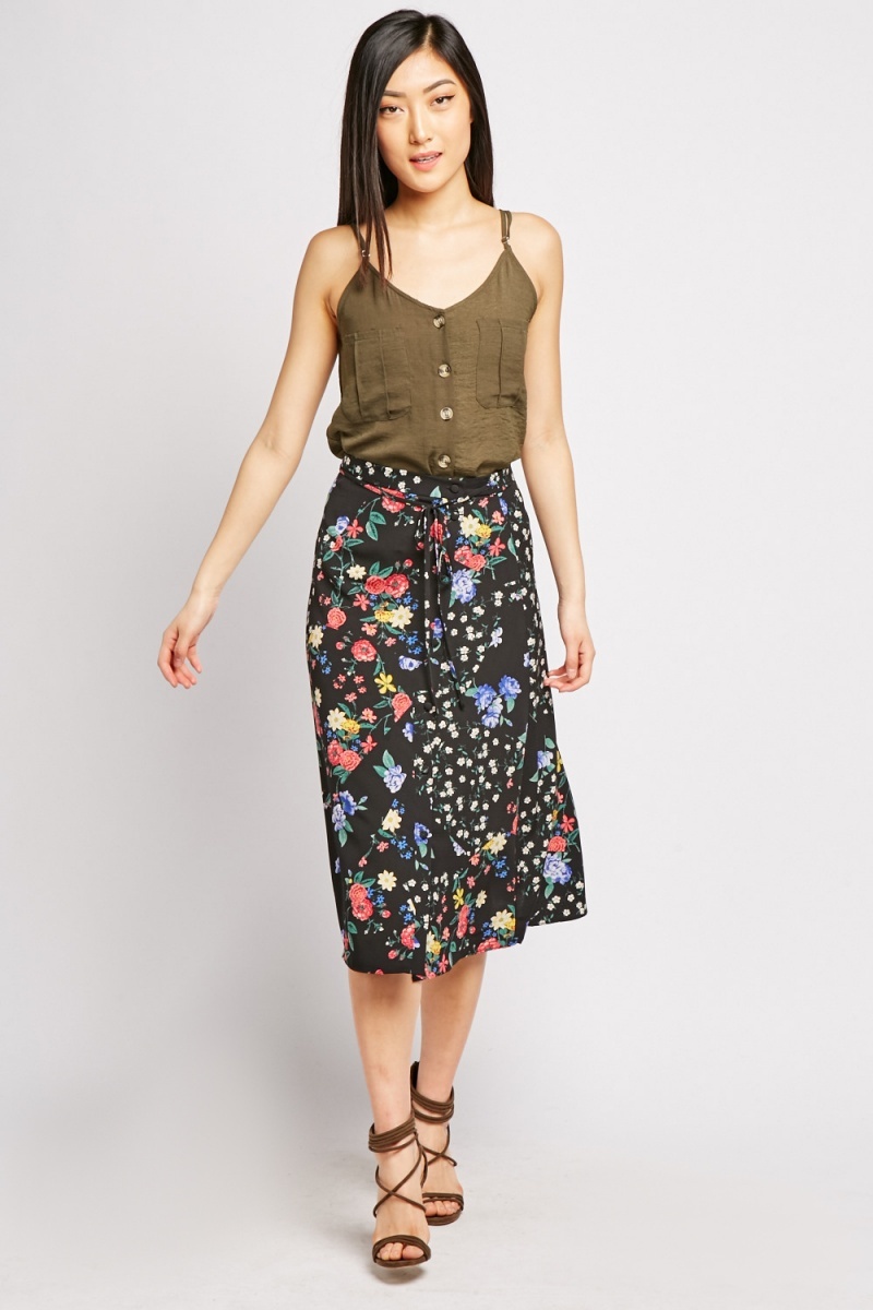 Floral Print Midi Skirt - Just $7