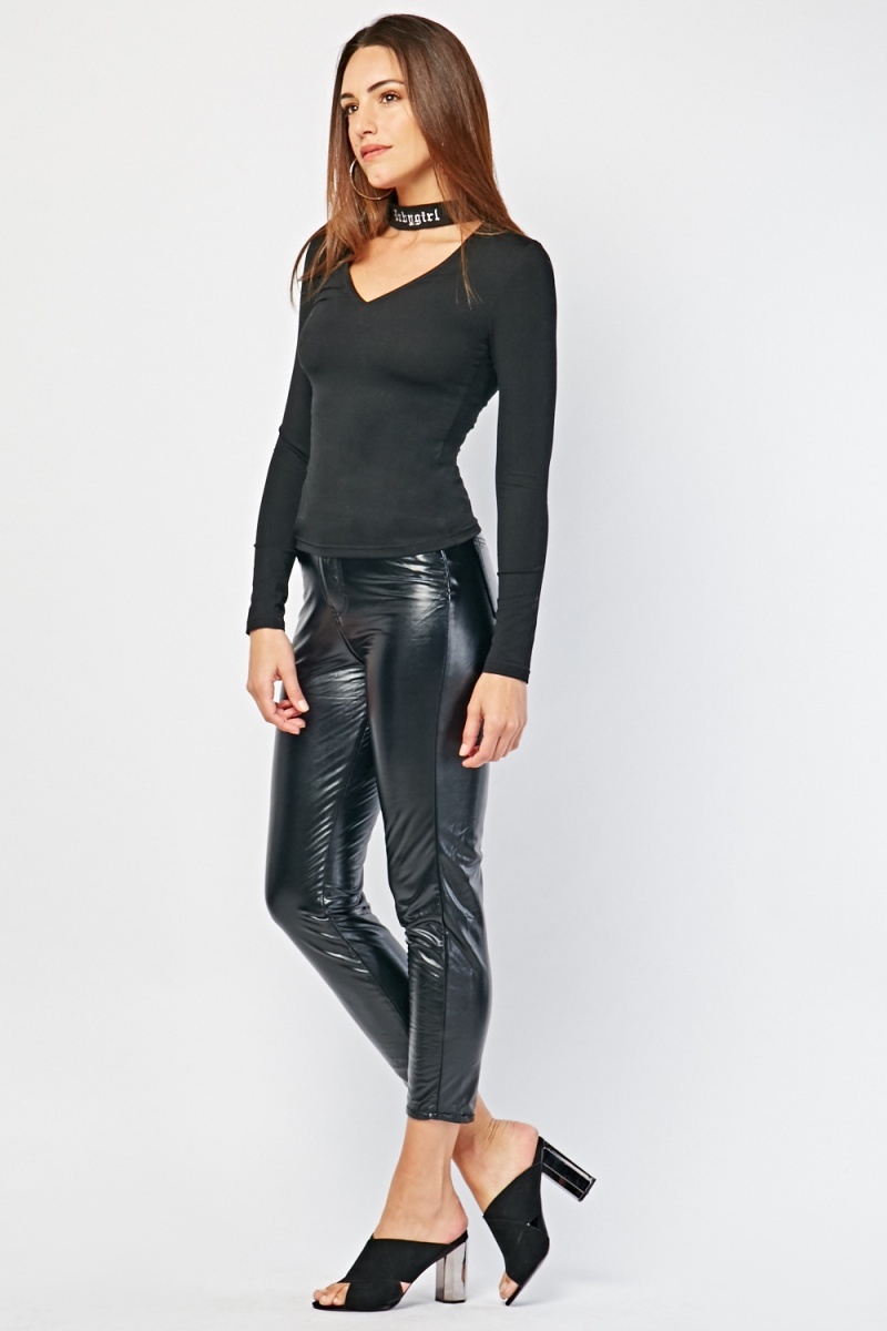 High Waisted Skinny Faux Leather Trousers - Just $7