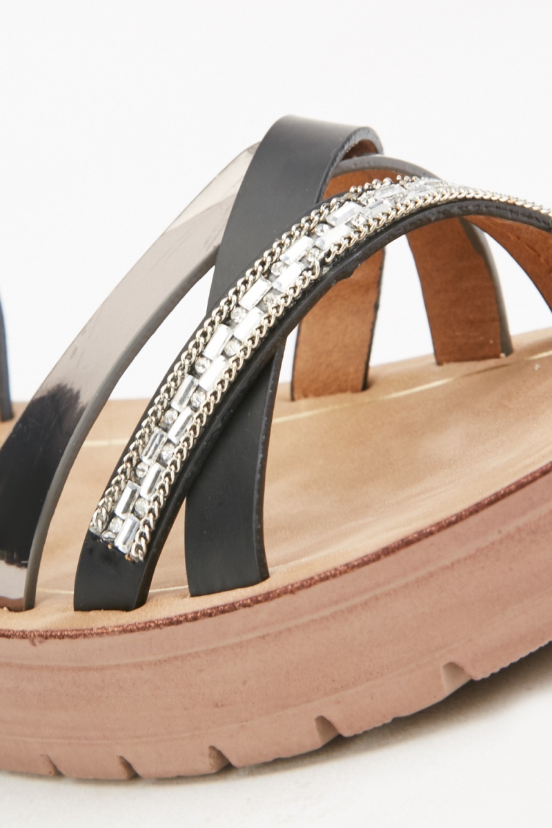 criss cross metallic sandals