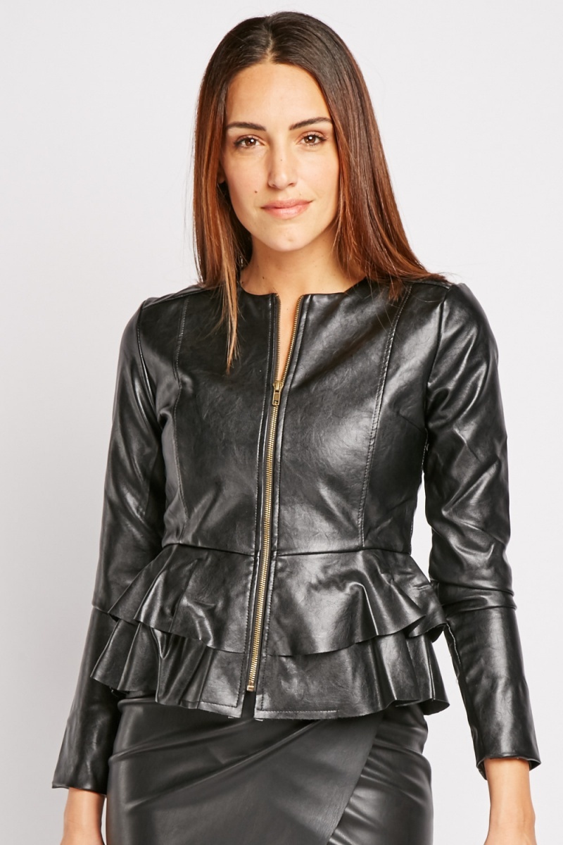 Faux Leather Peplum Jacket - Just $6
