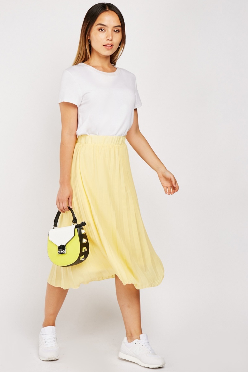 Yellow Pleated Midi Skirt - Just $7