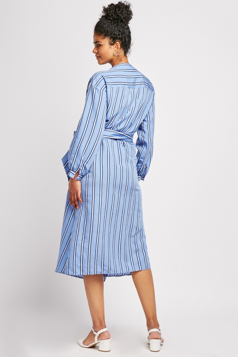 Vertical Striped Wrap Dress - Just $6