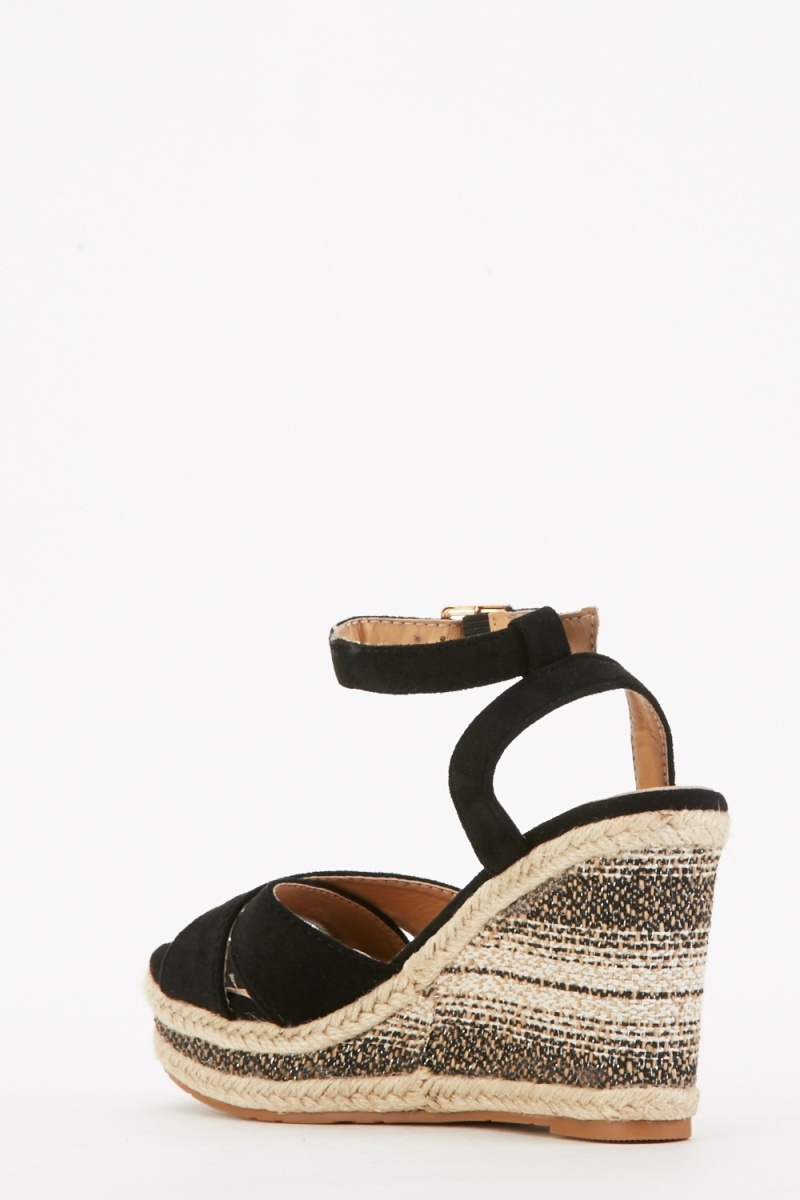 Ankle Strap Black Wedge Sandals - Just $6