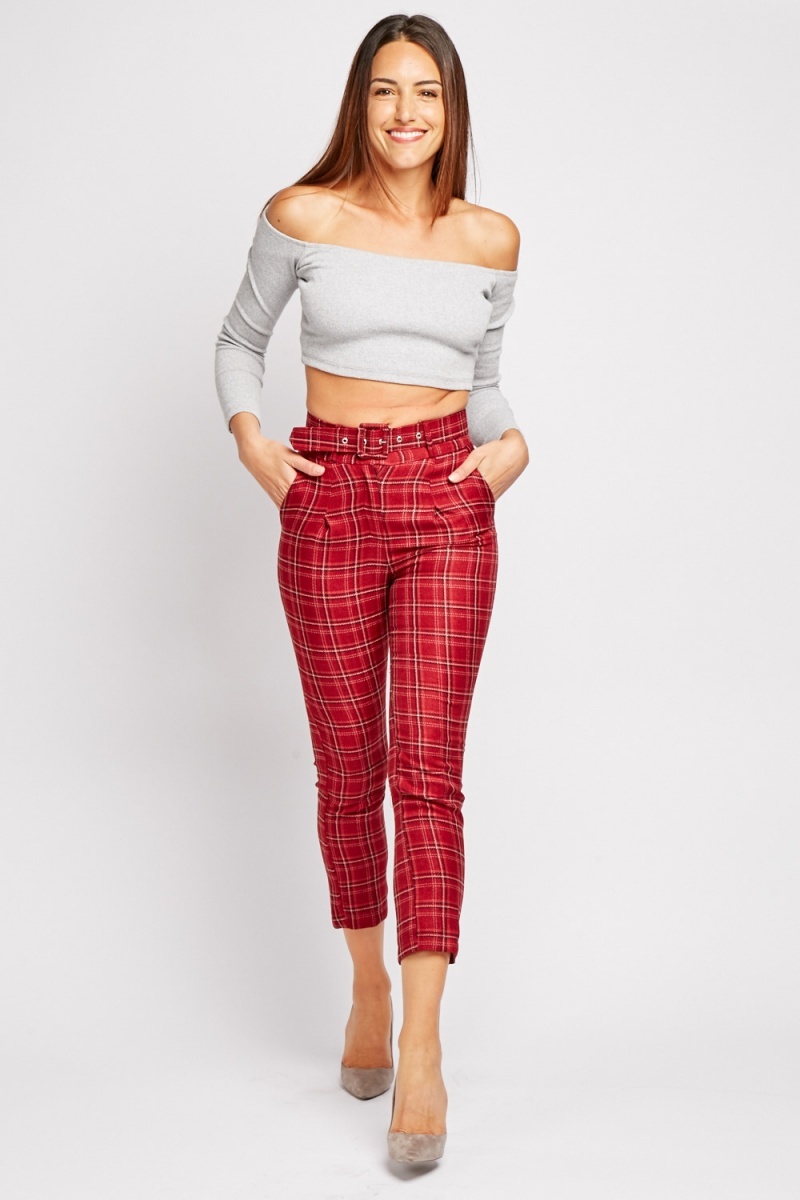 checkered grey trousers