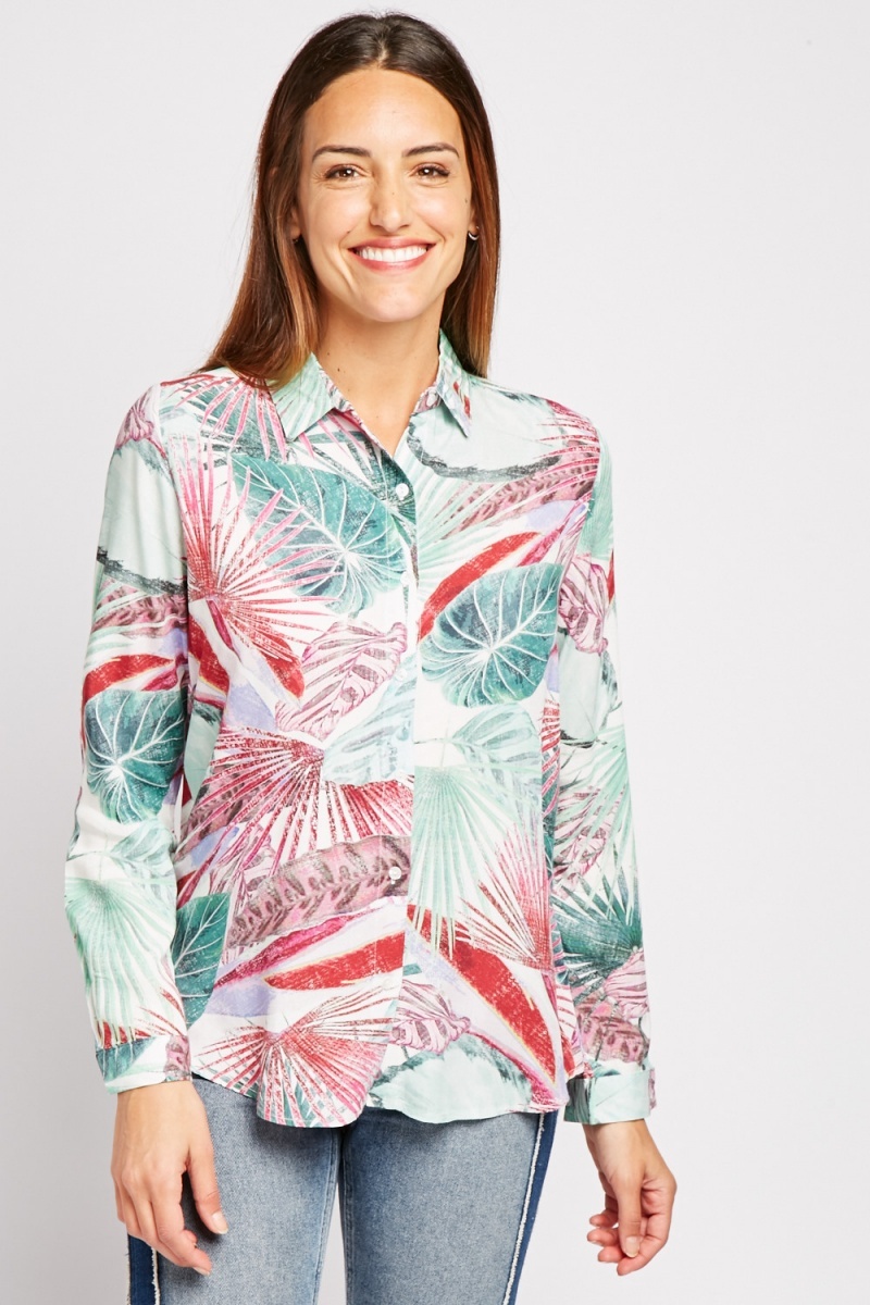 Faded Tropical Print Shirt - Just $3