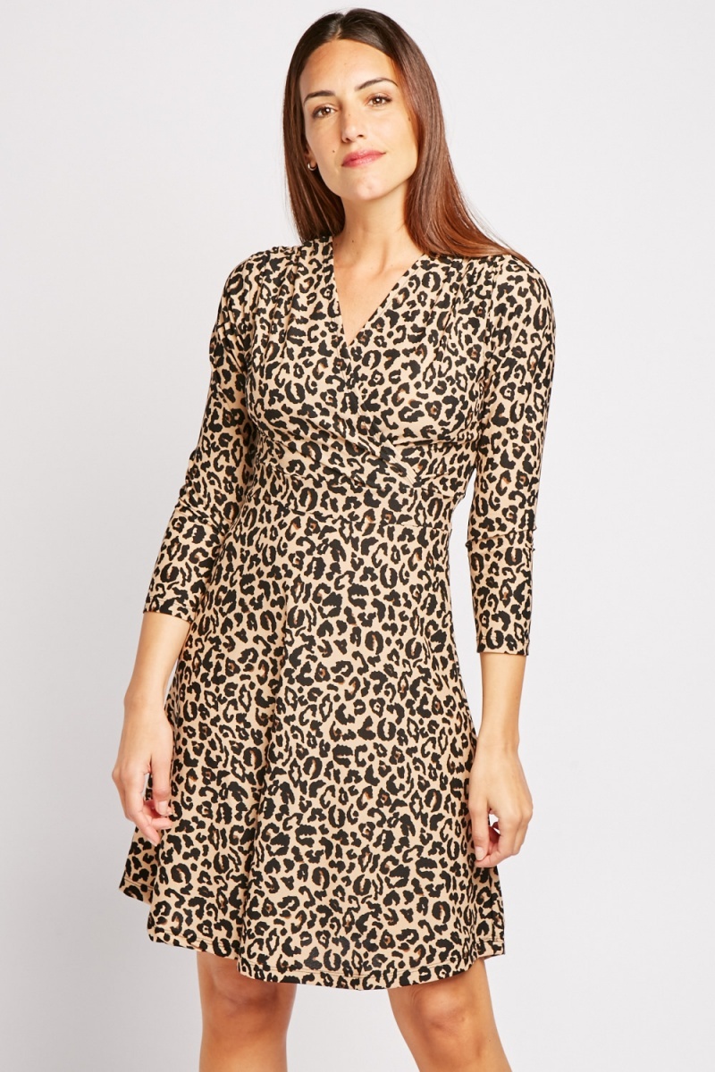 Leopard Print Wrap Swing Dress - Just $7