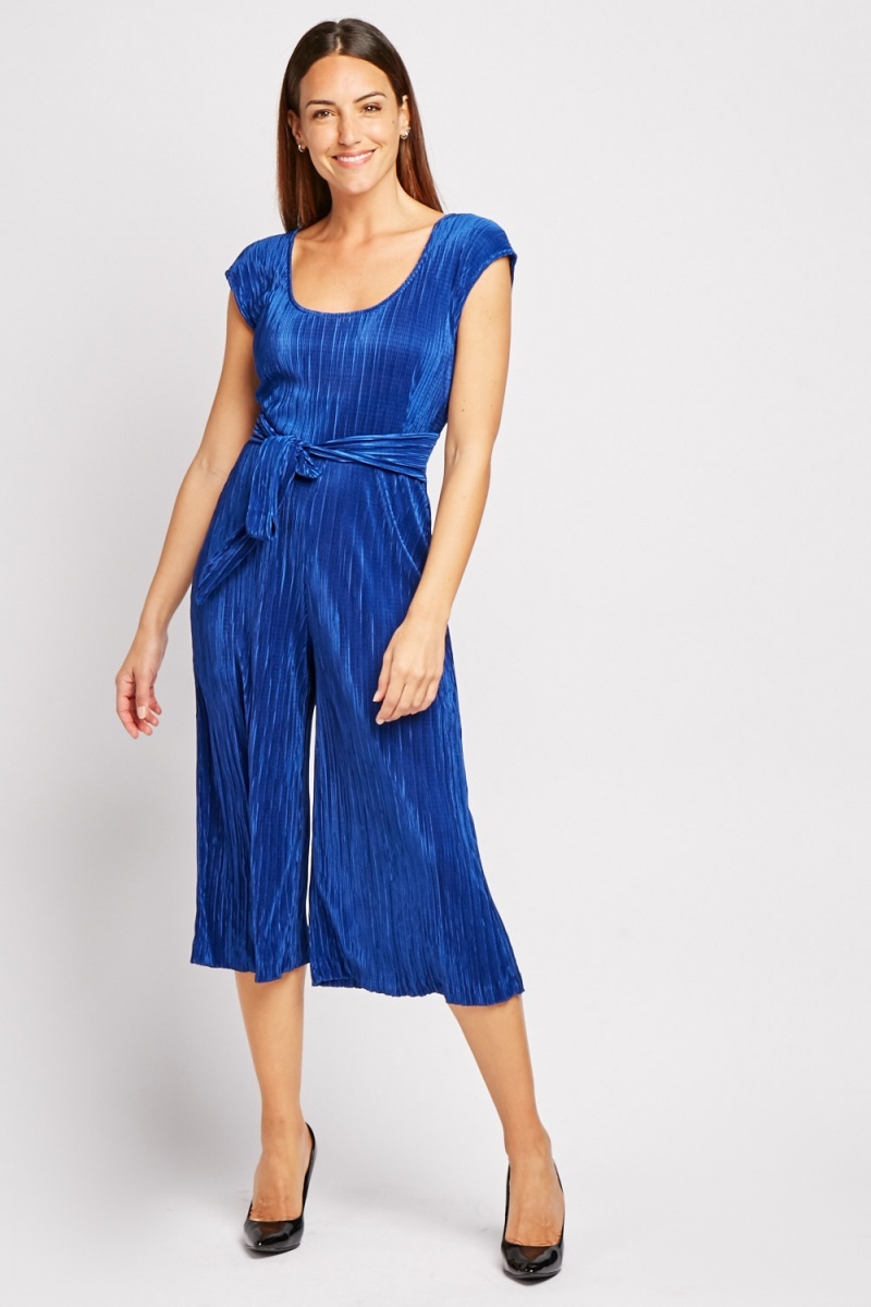 Wide Pleated Jumpsuit - Royal Blue - Just $6