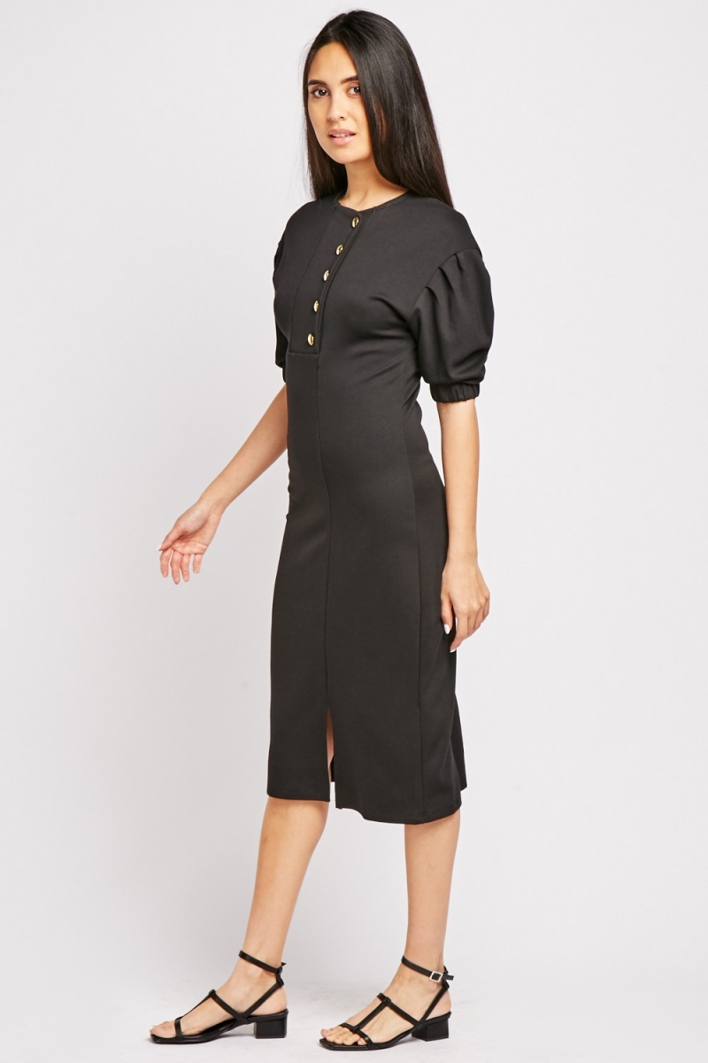 button front midi dress black