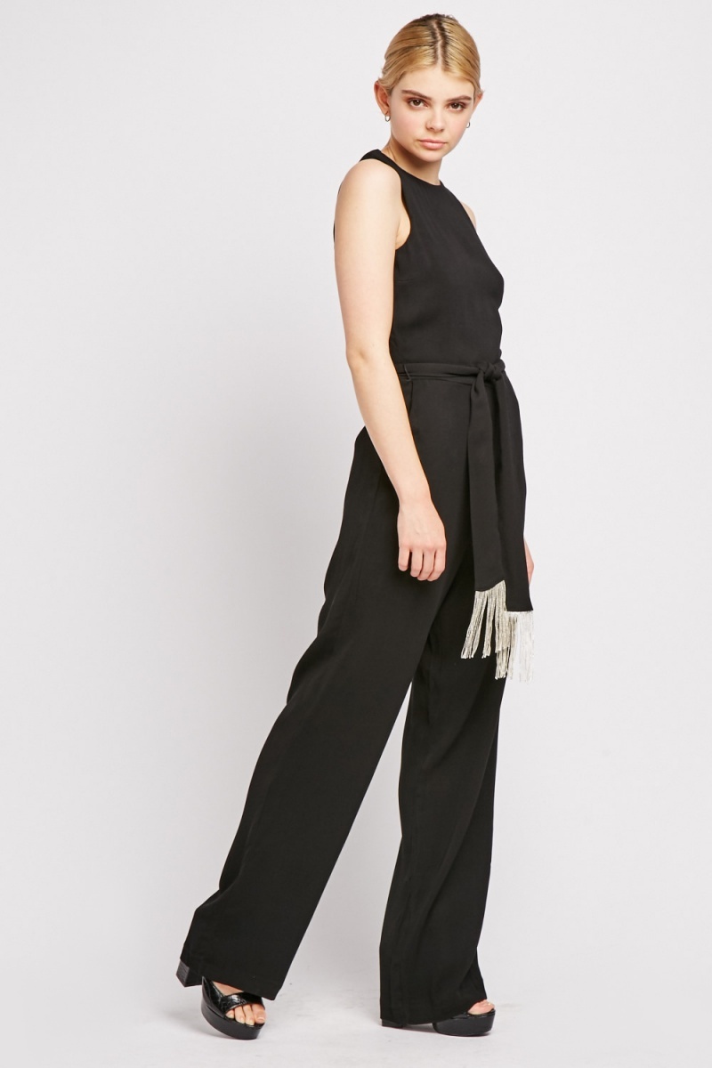 Plain Black Tie Up Jumpsuit - Just $6