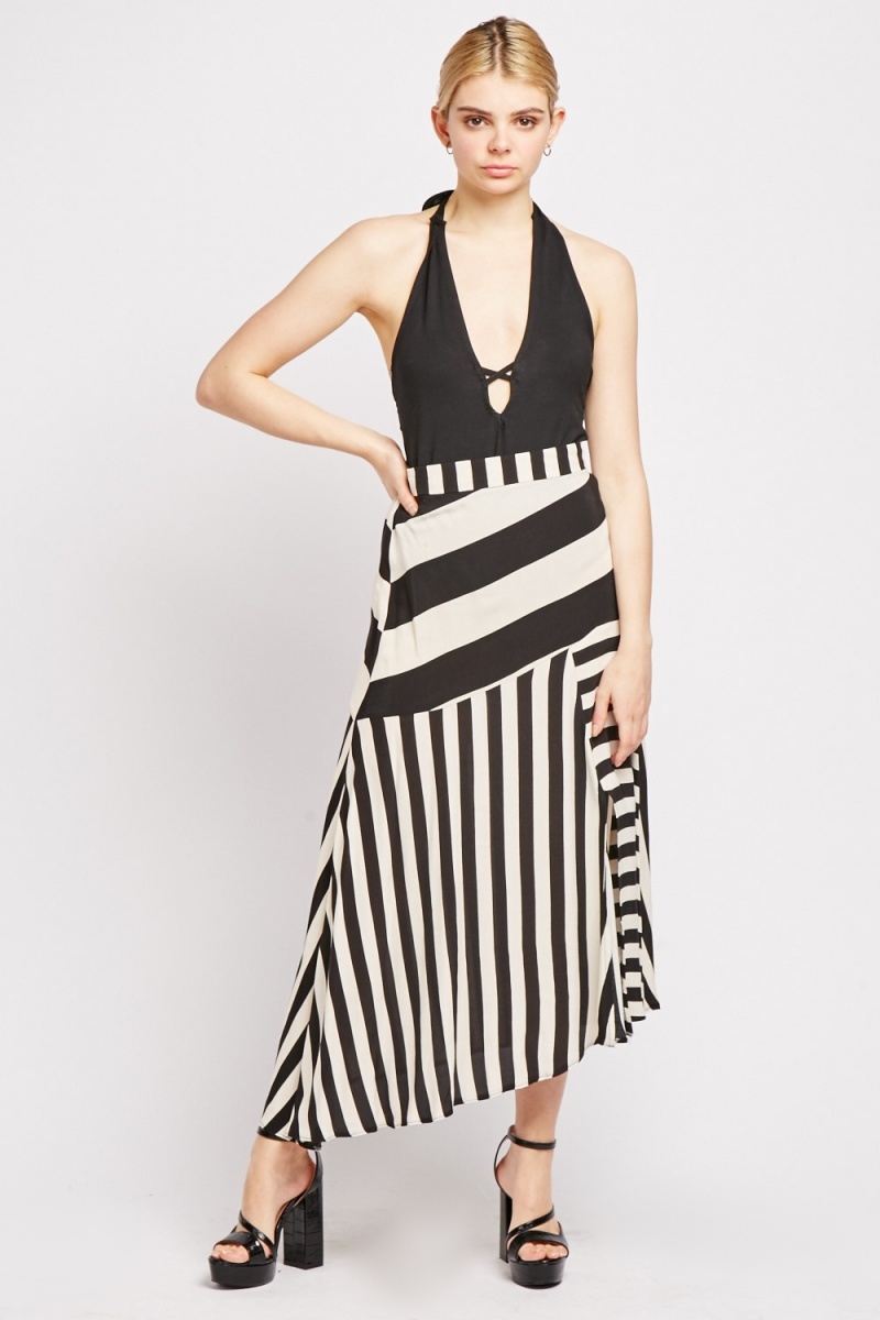 Striped Midi Skirt - Black/Cream - Just $6