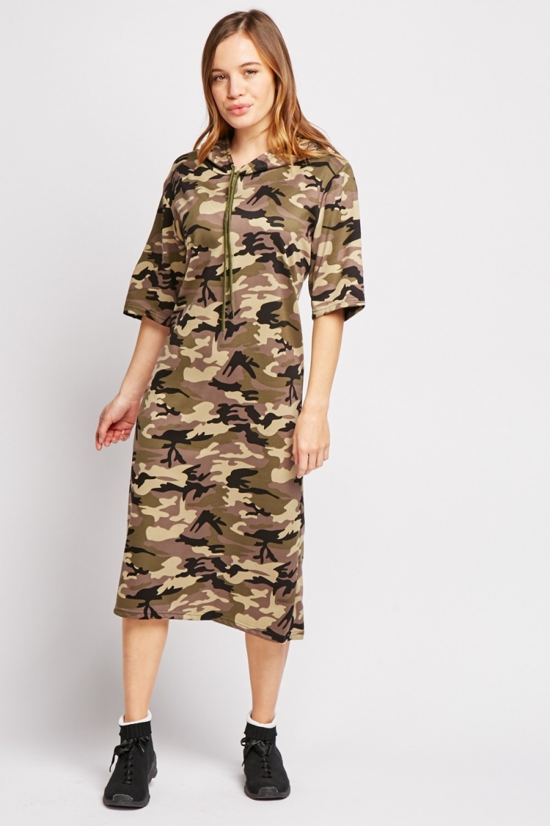 Camo Hooded Dress - Beige/Multi - Just $6
