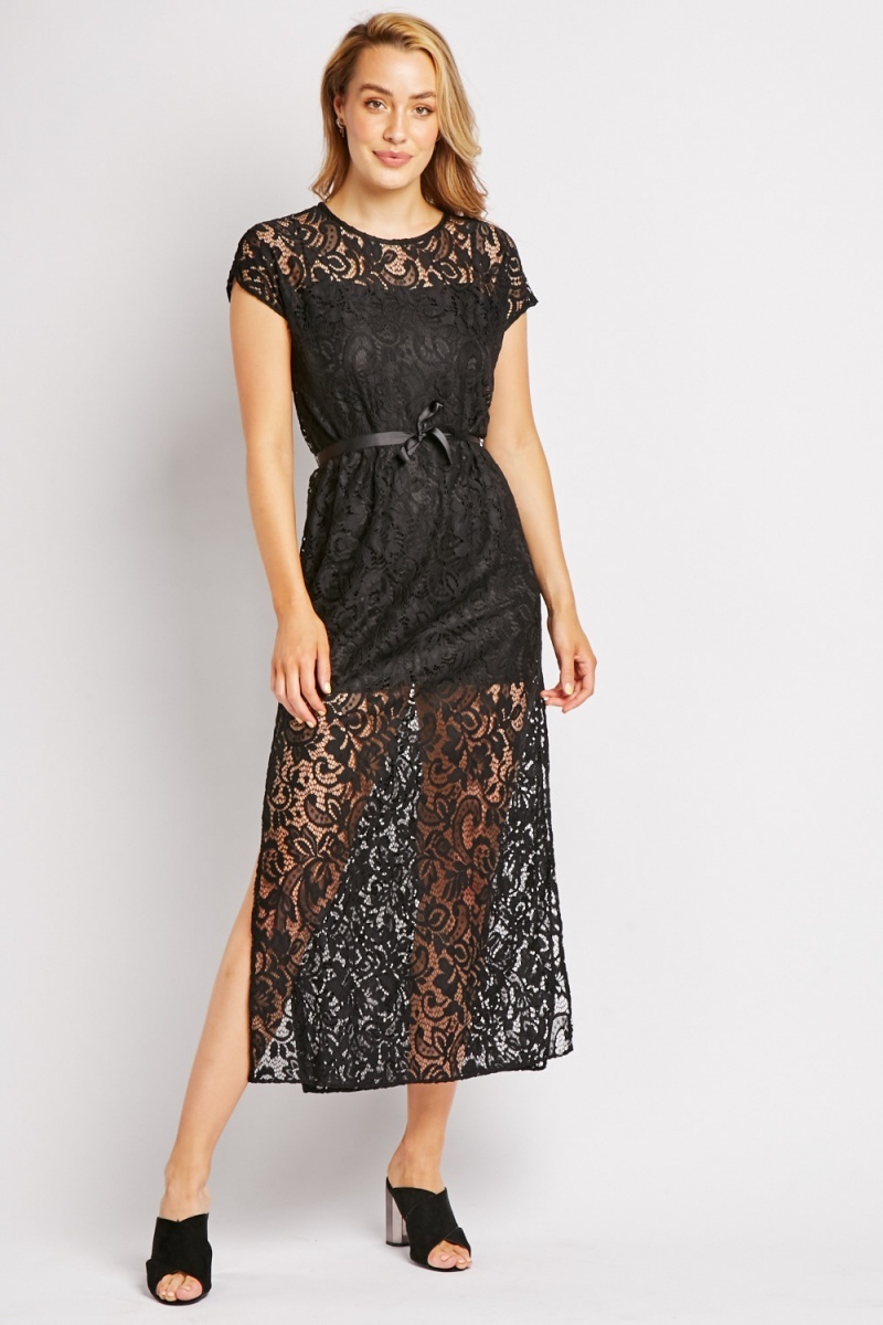 Black Midi Lace Dress - Just $7