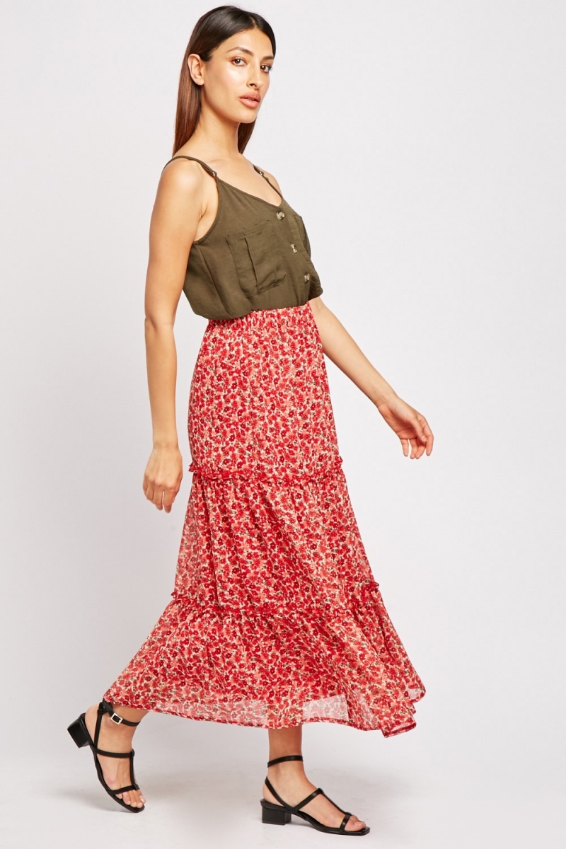 Ditsy Floral Print Midi Skirt - Just $6