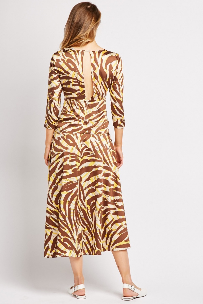 Ruched Front Zebra Print Midi Dress - Brown/Multi - Just $6
