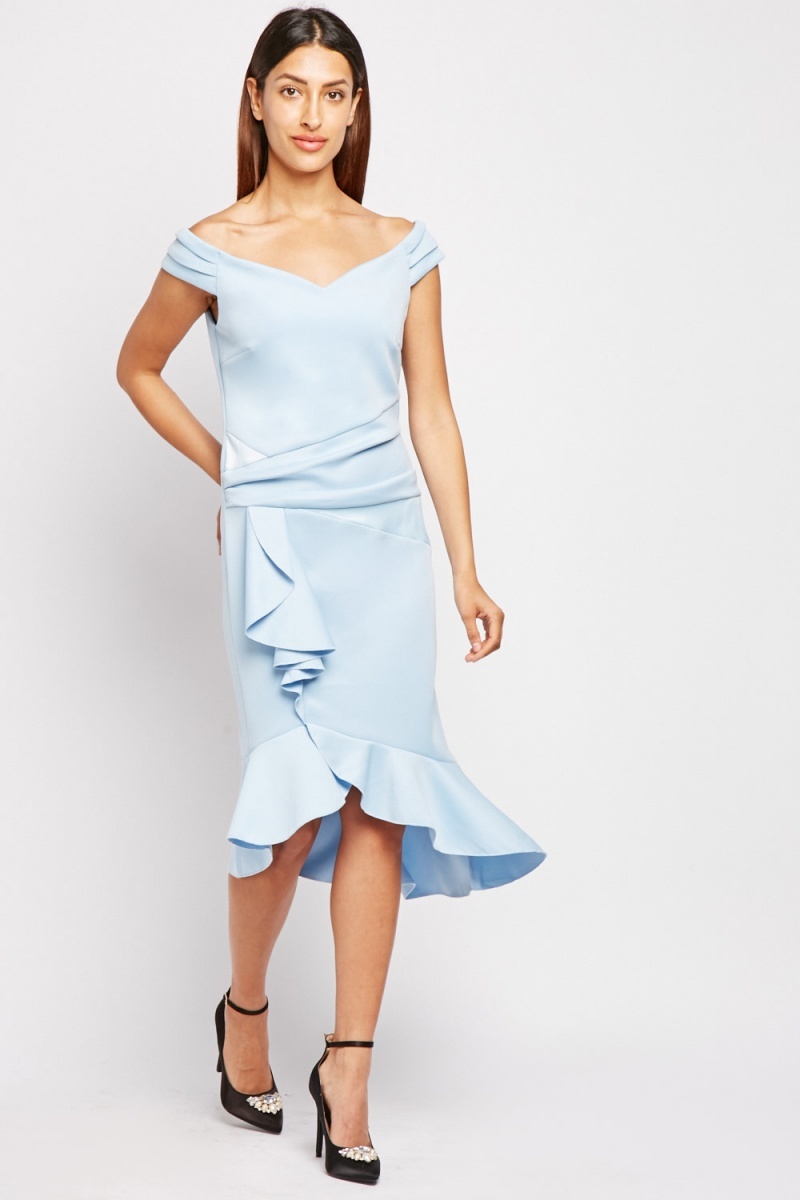 Sky Blue Ruffle Midi Dress - Just $7