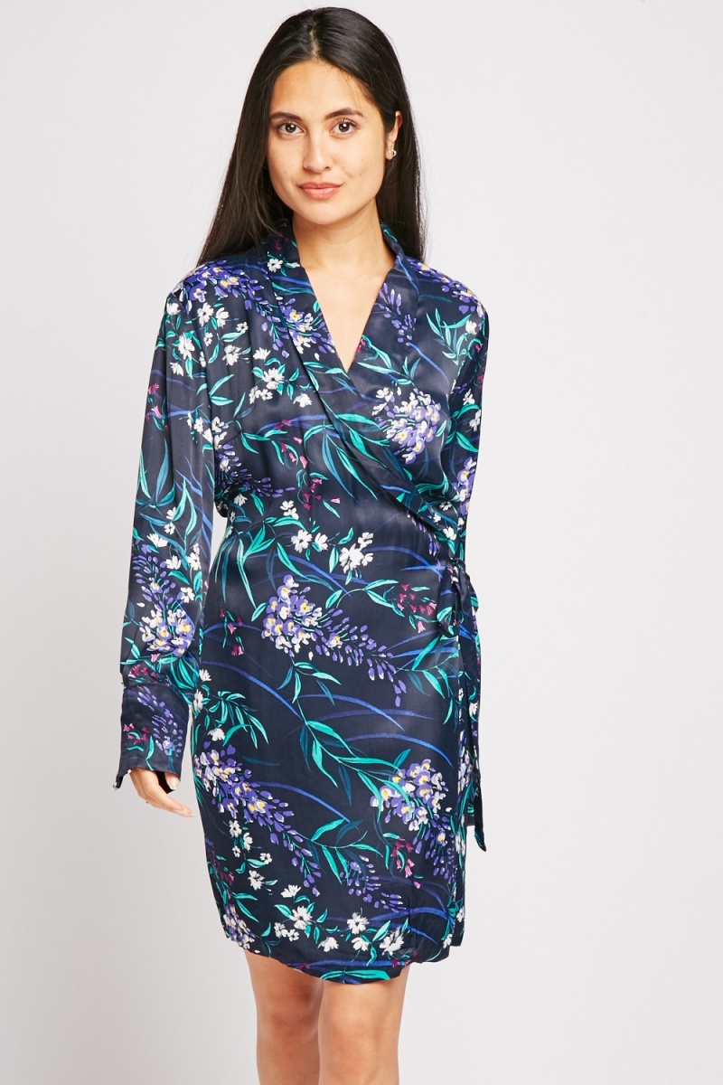 Lapel Front Silky Wrap Dress - Just $3