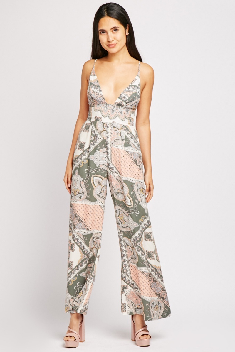 Paisley Print Strappy Jumpsuit - Just $7