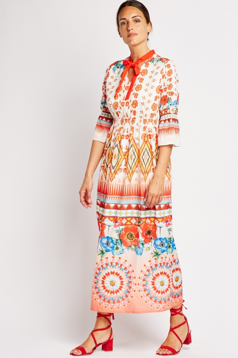 Aztec Floral Print Midi Dress - Just $6
