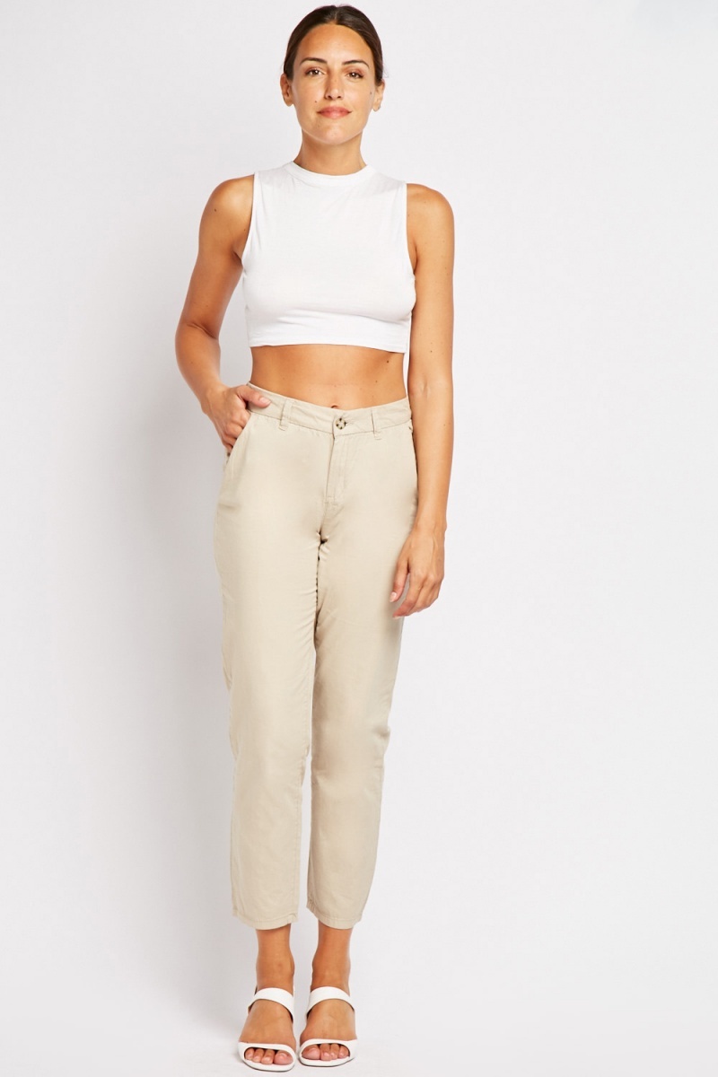 Mid Rise Ankle Grazer Chino Trousers - Light Blue - Just $7