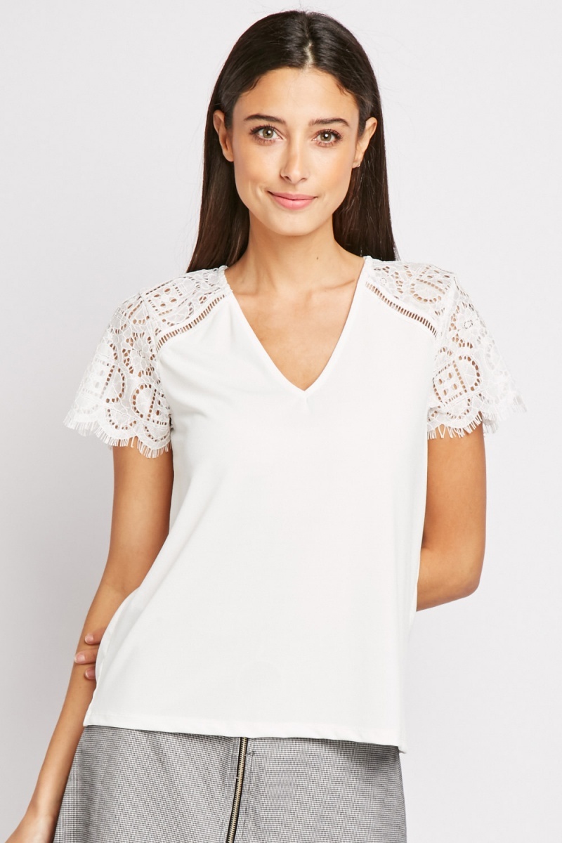 Lace Trim White Top - Just $7