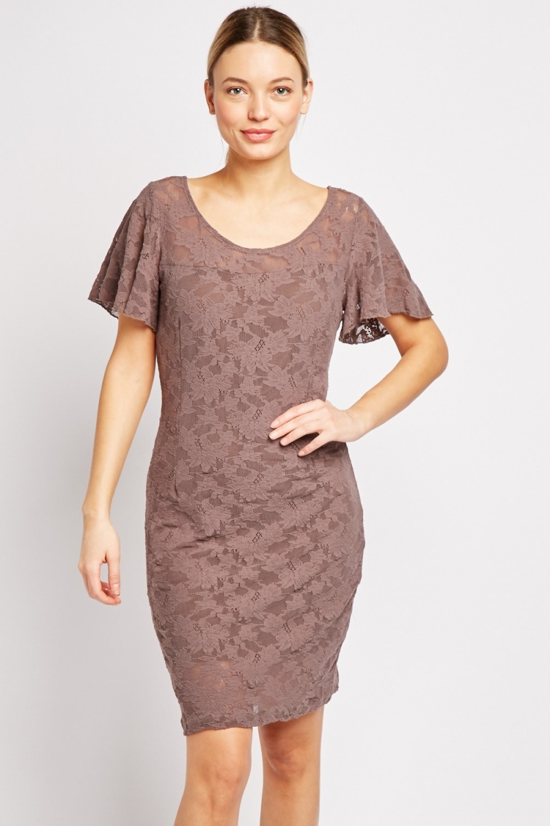 Floral Pattern Lace Dress - Brown - Just $6