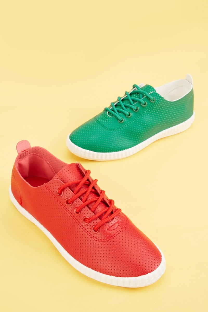 Patterned Faux Leather Trainers - Green - Just $7
