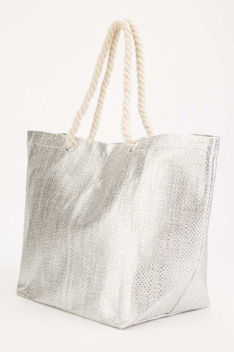 Silver Metallic Straw Tote Handbag - Just $7