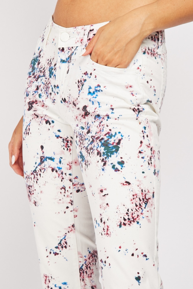 Low Waist Splattered Paint Trousers - White/Multi - Just $7